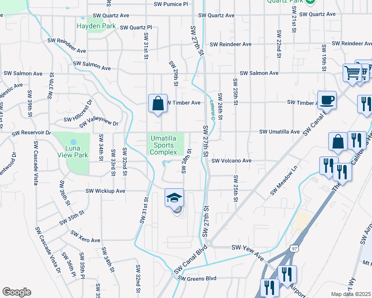 map of restaurants, bars, coffee shops, grocery stores, and more near 2805 Southwest 28th Street in Redmond