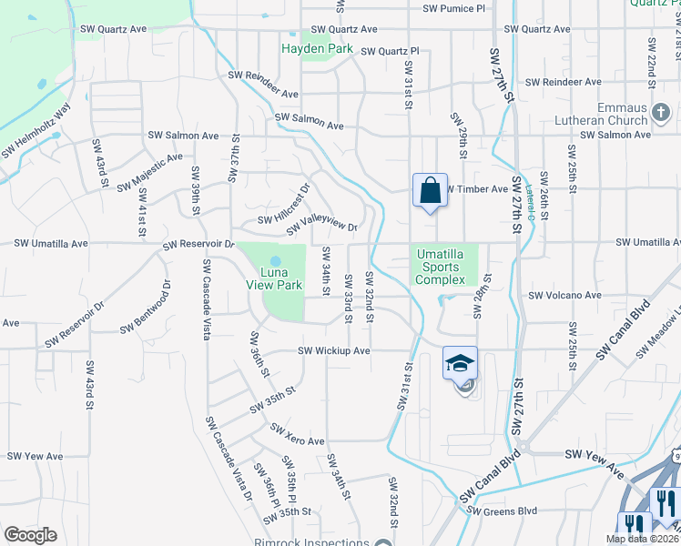 map of restaurants, bars, coffee shops, grocery stores, and more near 2825 Southwest 33rd Street in Redmond