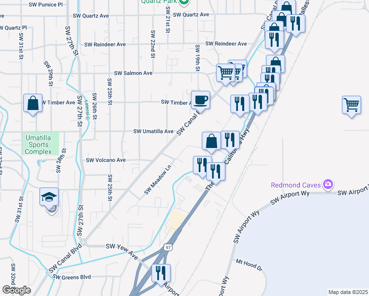 map of restaurants, bars, coffee shops, grocery stores, and more near 2872 Southwest 17th Place in Redmond
