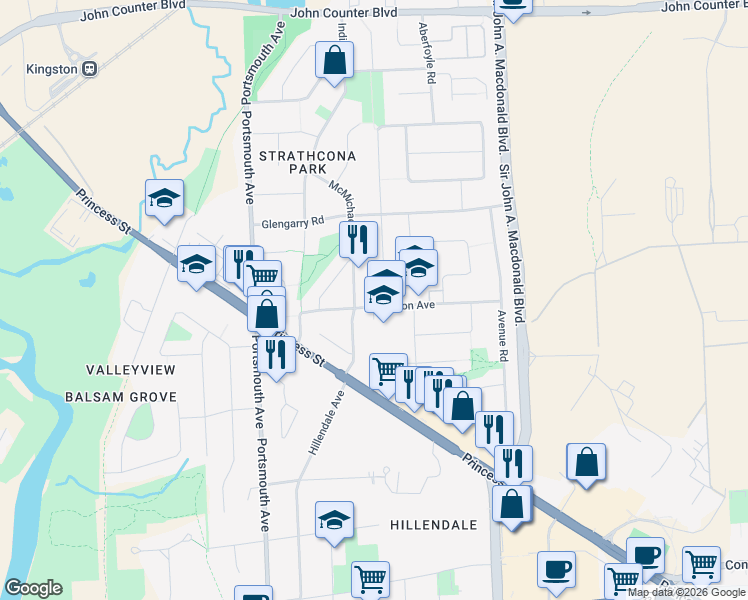 map of restaurants, bars, coffee shops, grocery stores, and more near 287 McMahon Avenue in Kingston