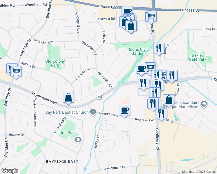 map of restaurants, bars, coffee shops, grocery stores, and more near 771 Old Colony Road in Kingston