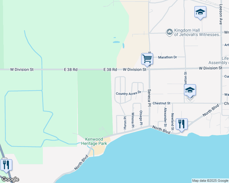 map of restaurants, bars, coffee shops, grocery stores, and more near 405 Elmrest Street in Cadillac