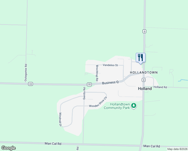 map of restaurants, bars, coffee shops, grocery stores, and more near 386 Vanderloop Street in Kaukauna