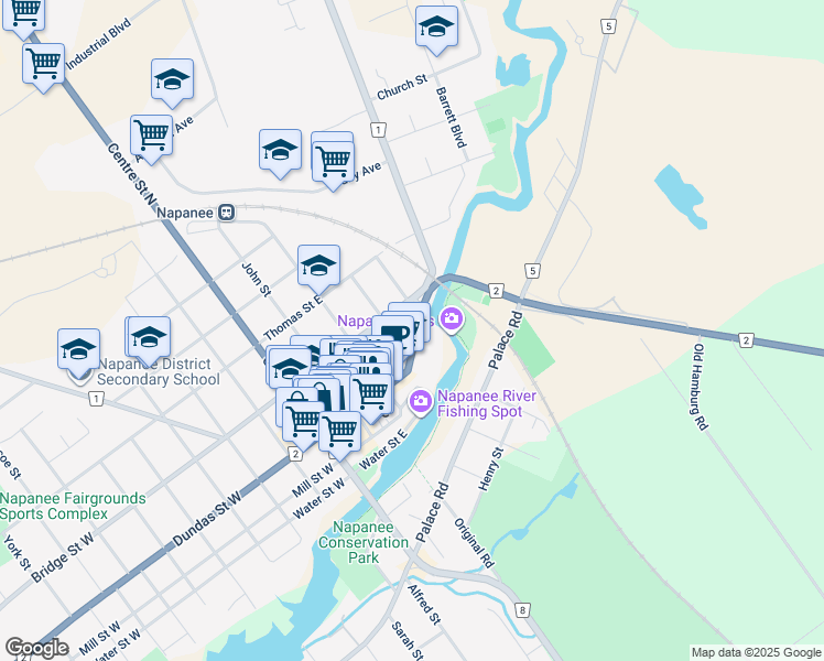 map of restaurants, bars, coffee shops, grocery stores, and more near 111 Dundas Street East in Napanee