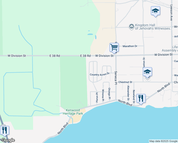 map of restaurants, bars, coffee shops, grocery stores, and more near 405 Elmrest Street in Cadillac