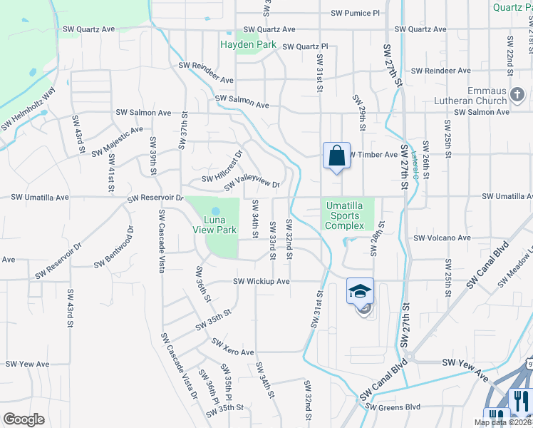 map of restaurants, bars, coffee shops, grocery stores, and more near 2825 Southwest 33rd Street in Redmond