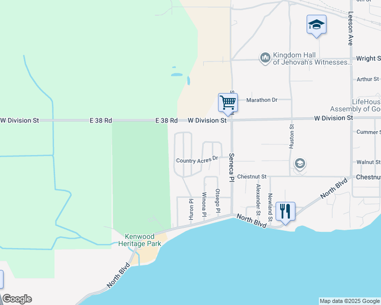 map of restaurants, bars, coffee shops, grocery stores, and more near 423 Darelnor Street in Cadillac