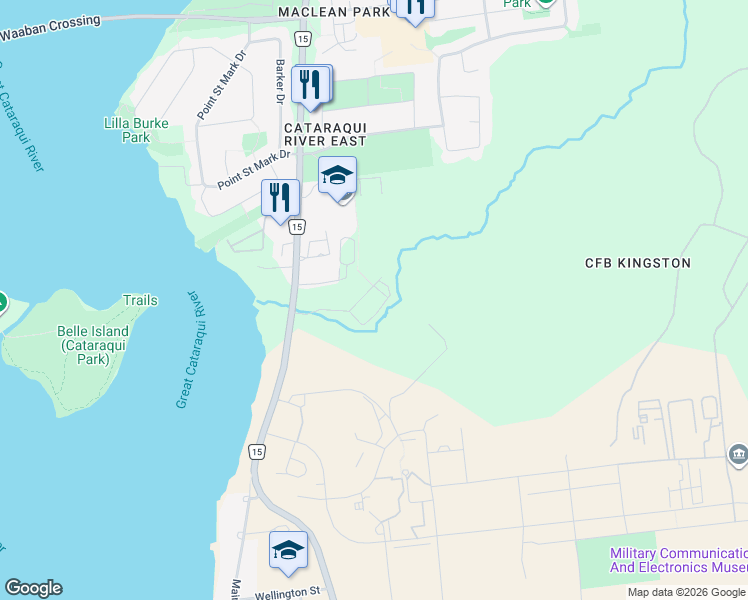 map of restaurants, bars, coffee shops, grocery stores, and more near 144 Barrett Court in Kingston