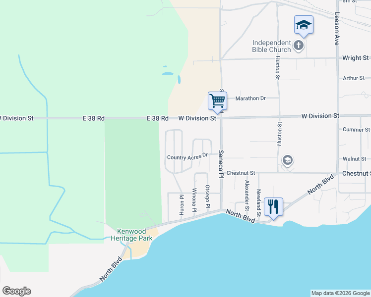 map of restaurants, bars, coffee shops, grocery stores, and more near 426 Darelnor Street in Cadillac