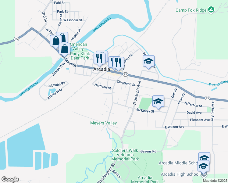 map of restaurants, bars, coffee shops, grocery stores, and more near 328 Washington Street in Arcadia