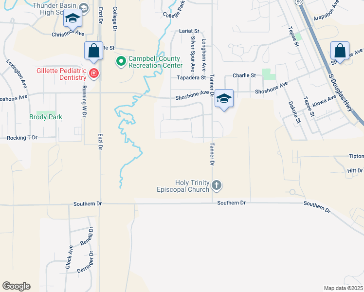map of restaurants, bars, coffee shops, grocery stores, and more near 120 Stafford Bend in Gillette