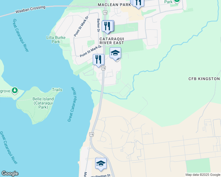 map of restaurants, bars, coffee shops, grocery stores, and more near 115 Barrett Court in Kingston