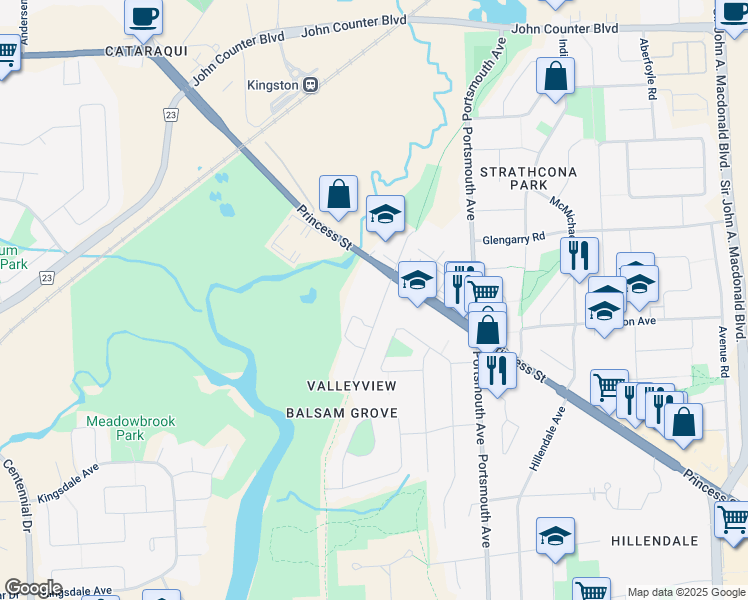 map of restaurants, bars, coffee shops, grocery stores, and more near 200 The Parkway in Kingston