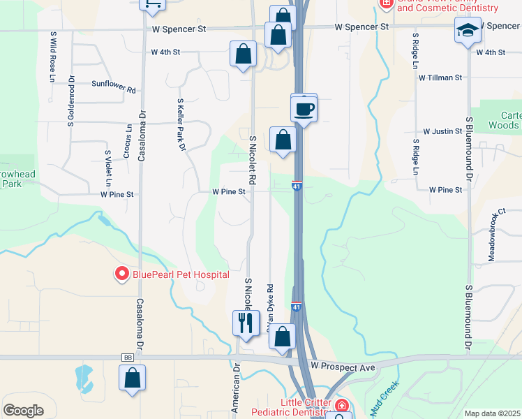 map of restaurants, bars, coffee shops, grocery stores, and more near 1441 South Van Dyke Road in Appleton