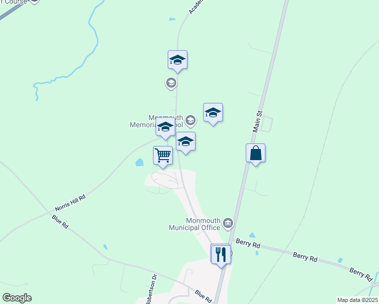map of restaurants, bars, coffee shops, grocery stores, and more near 96 Academy Road in Monmouth