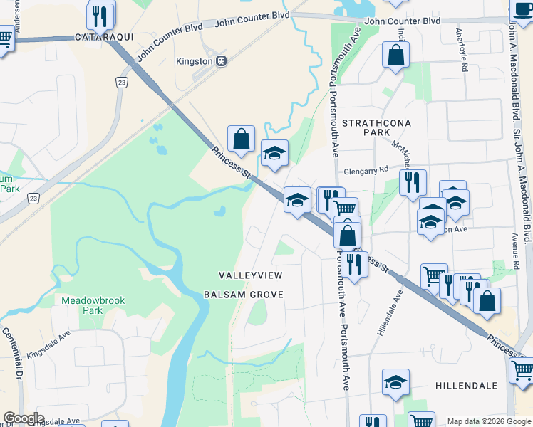 map of restaurants, bars, coffee shops, grocery stores, and more near 200 The Parkway in Kingston