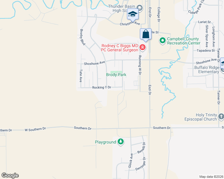map of restaurants, bars, coffee shops, grocery stores, and more near 4603 Triple T Court in Gillette