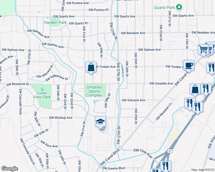 map of restaurants, bars, coffee shops, grocery stores, and more near 2719 Southwest 28th Street in Redmond