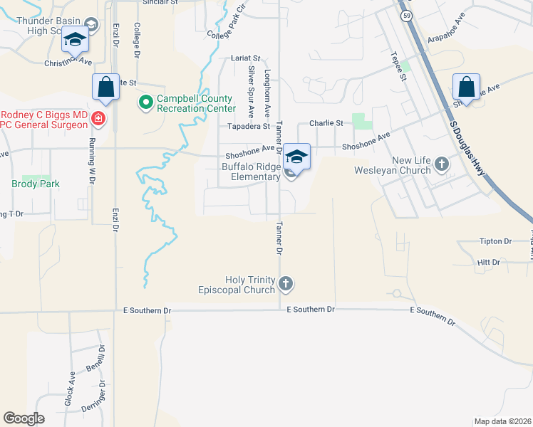 map of restaurants, bars, coffee shops, grocery stores, and more near Stafford Bend in Gillette