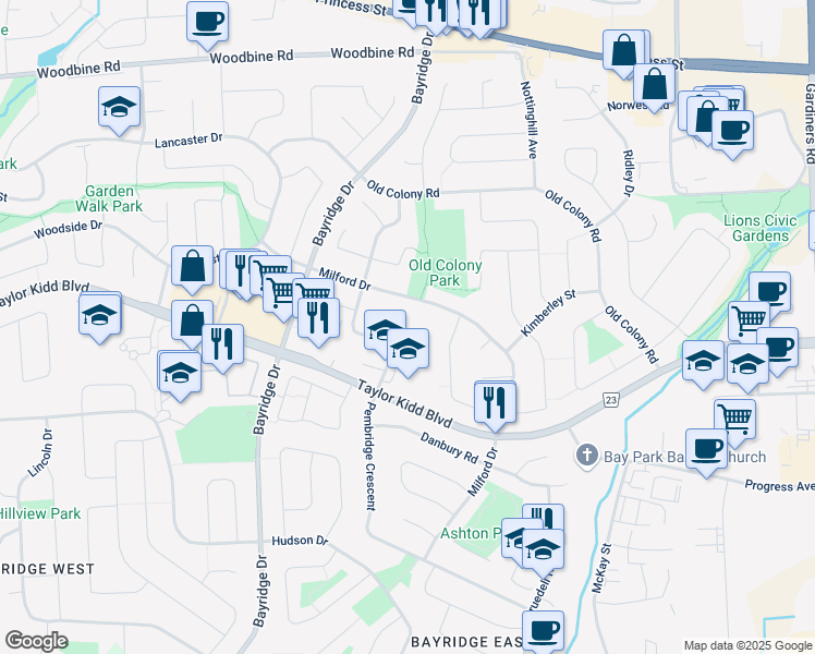 map of restaurants, bars, coffee shops, grocery stores, and more near in Kingston