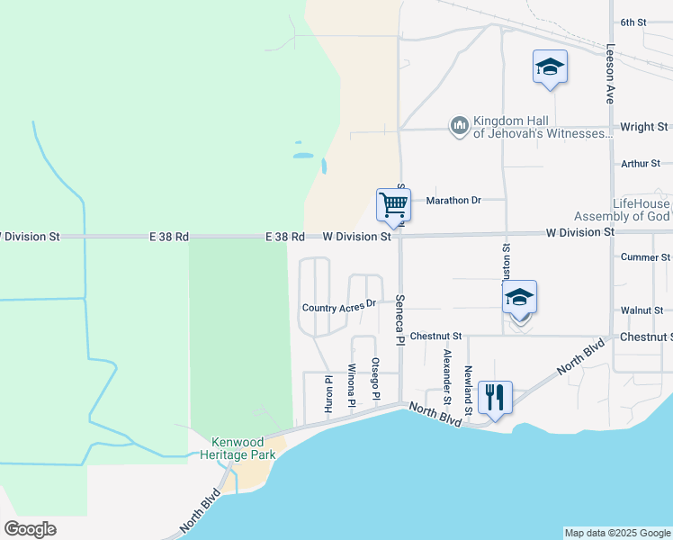 map of restaurants, bars, coffee shops, grocery stores, and more near 440 Darelnor Street in Cadillac