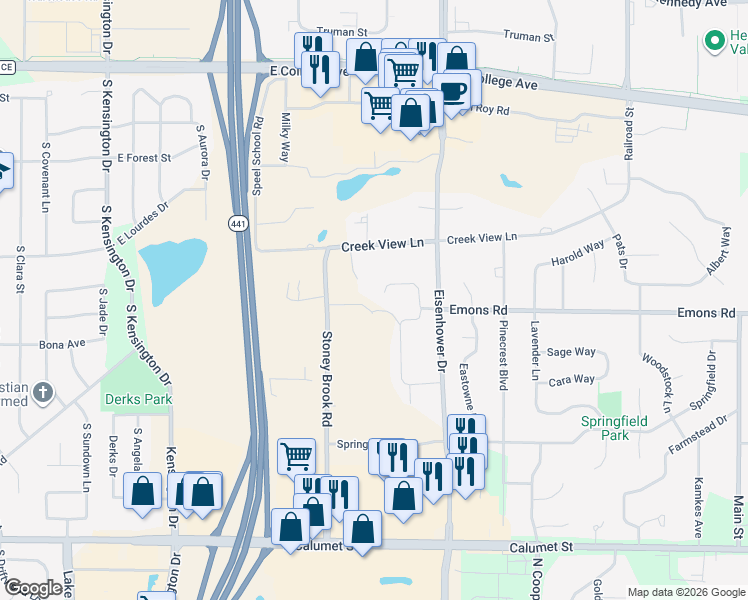 map of restaurants, bars, coffee shops, grocery stores, and more near W3212 Westowne Court in Appleton