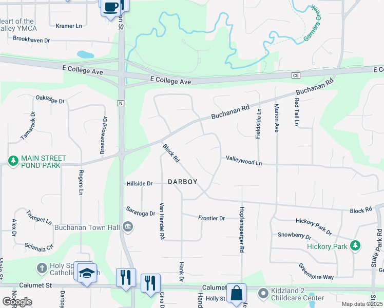 map of restaurants, bars, coffee shops, grocery stores, and more near W2595 Oakbrook Court in Appleton