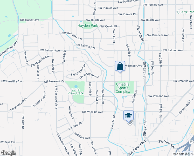 map of restaurants, bars, coffee shops, grocery stores, and more near 3306 Southwest Valleyview Drive in Redmond