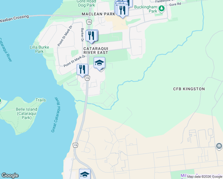map of restaurants, bars, coffee shops, grocery stores, and more near 151 Barrett Court in Kingston