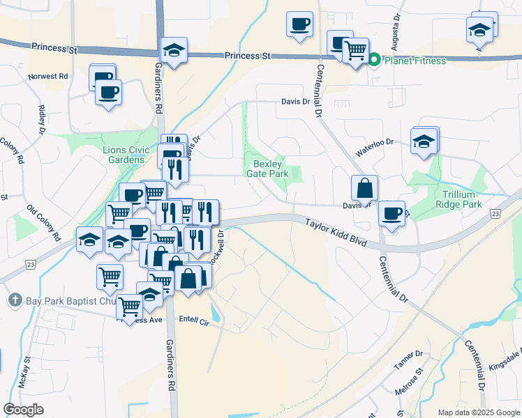 map of restaurants, bars, coffee shops, grocery stores, and more near 557 Whistler Terrace in Kingston