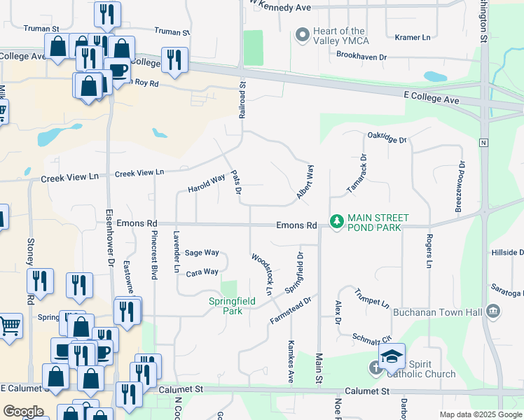 map of restaurants, bars, coffee shops, grocery stores, and more near 339 Albert Way in Appleton
