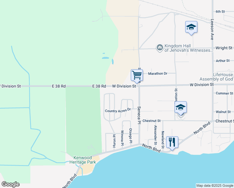 map of restaurants, bars, coffee shops, grocery stores, and more near 440 Darelnor Street in Cadillac