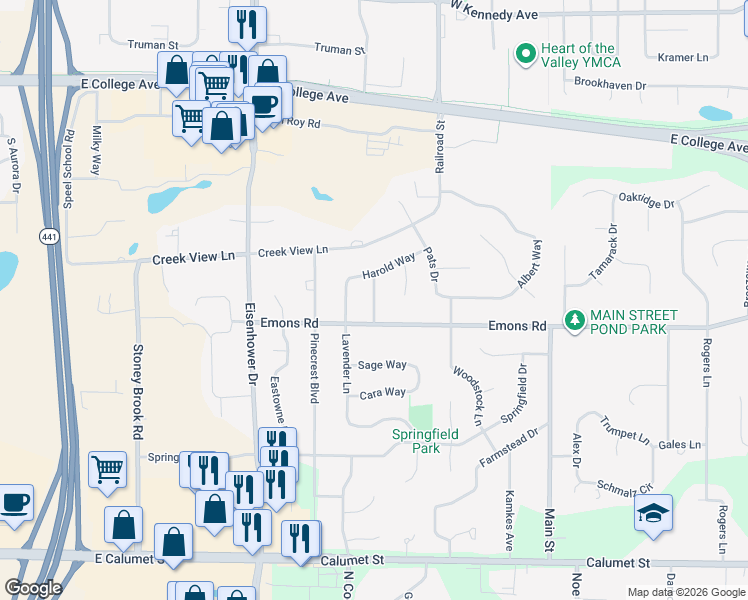 map of restaurants, bars, coffee shops, grocery stores, and more near 1301/1303 Lavender Lane in Appleton