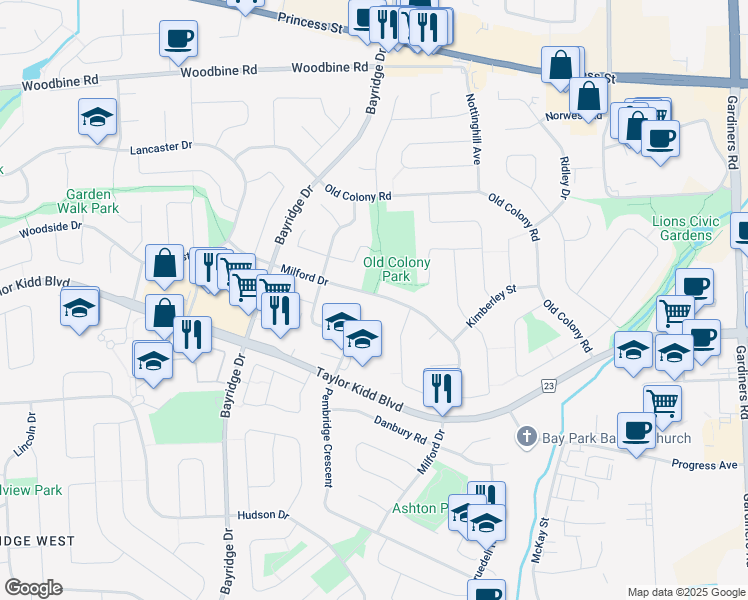 map of restaurants, bars, coffee shops, grocery stores, and more near in Kingston
