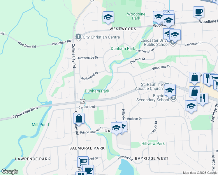 map of restaurants, bars, coffee shops, grocery stores, and more near in Kingston