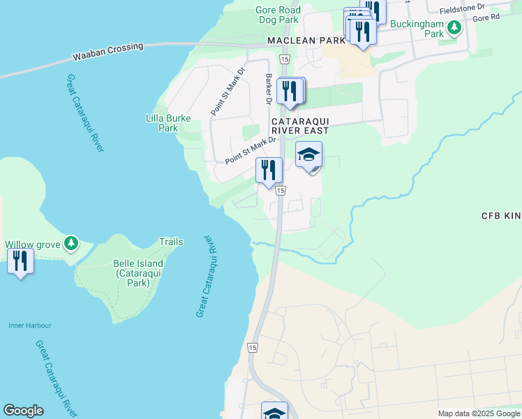 map of restaurants, bars, coffee shops, grocery stores, and more near 100 Medley Court in Kingston