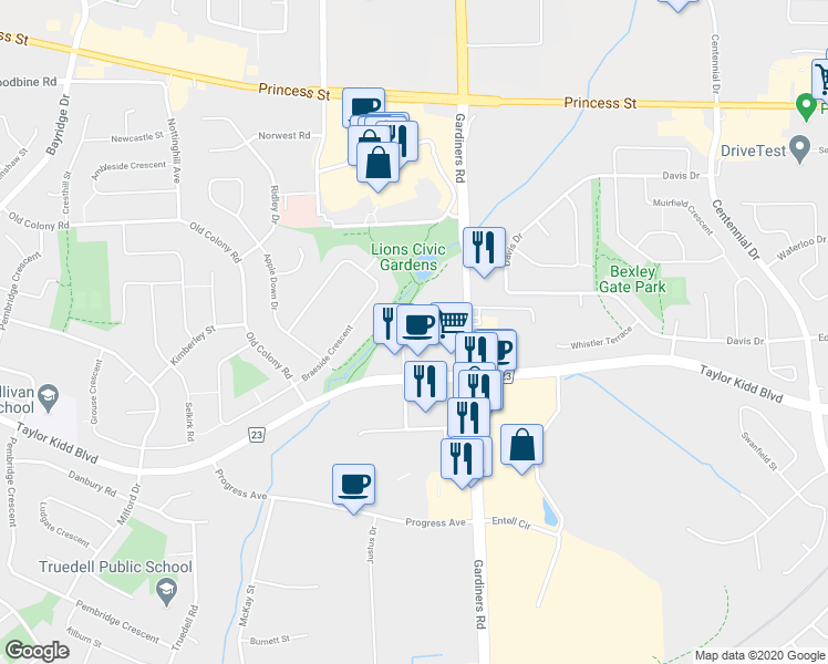 map of restaurants, bars, coffee shops, grocery stores, and more near 800 Blackburn Mews in Kingston