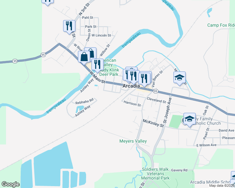map of restaurants, bars, coffee shops, grocery stores, and more near 106 Cleveland Street in Arcadia