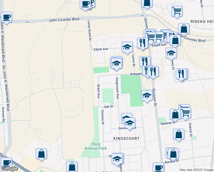 map of restaurants, bars, coffee shops, grocery stores, and more near 310 Kingscourt Avenue in Kingston