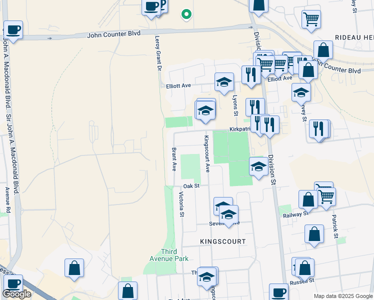 map of restaurants, bars, coffee shops, grocery stores, and more near 310 Kingscourt Avenue in Kingston