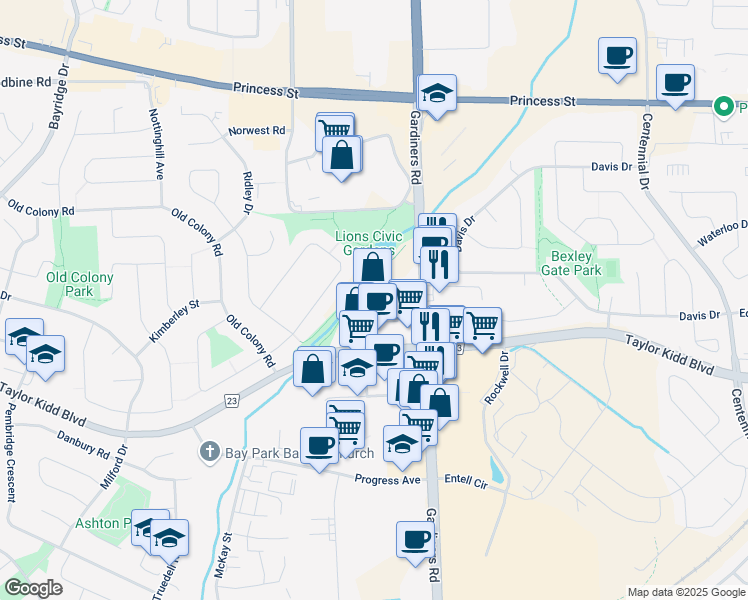 map of restaurants, bars, coffee shops, grocery stores, and more near 810 Blackburn Mews in Kingston