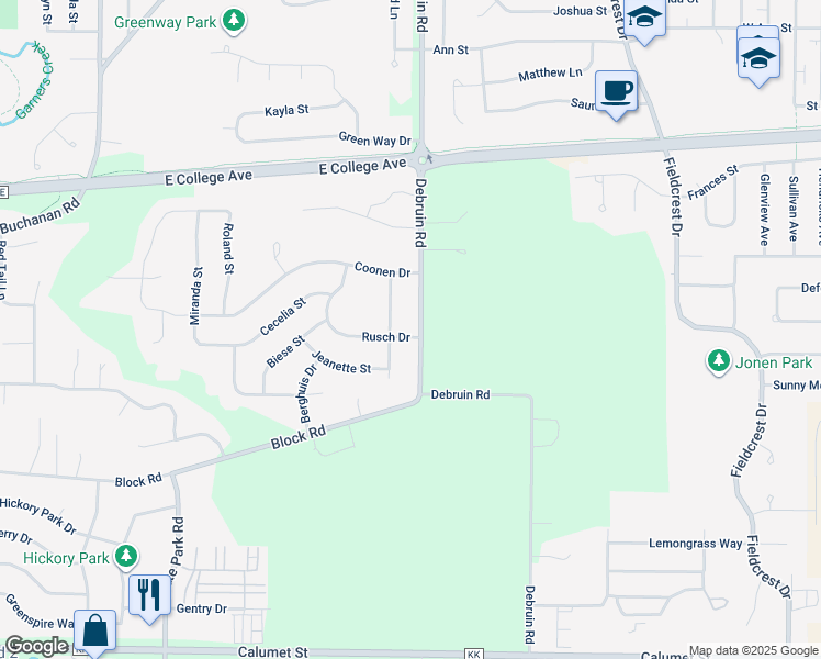 map of restaurants, bars, coffee shops, grocery stores, and more near 605 Debruin Road in Combined Locks