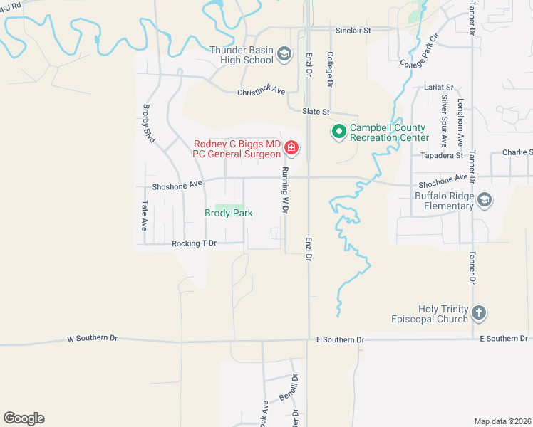 map of restaurants, bars, coffee shops, grocery stores, and more near 4500 Running West Drive in Gillette