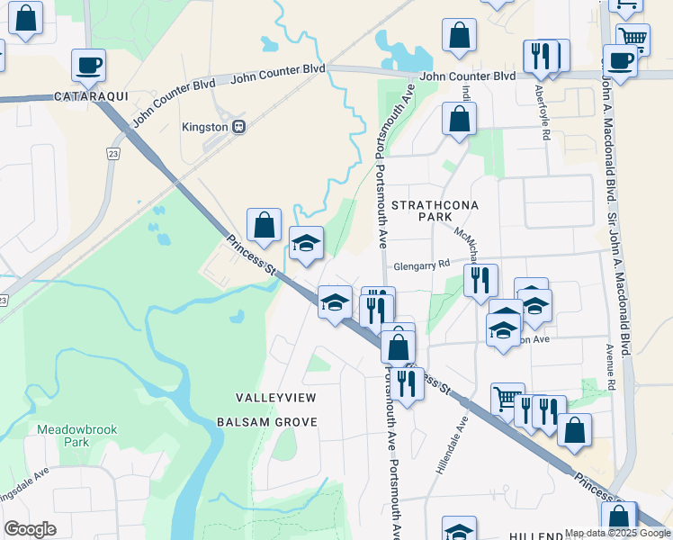 map of restaurants, bars, coffee shops, grocery stores, and more near 267 Parkway in Kingston