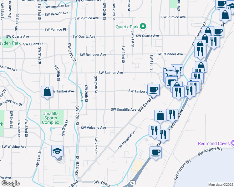map of restaurants, bars, coffee shops, grocery stores, and more near 2502 Southwest 23rd Street in Redmond