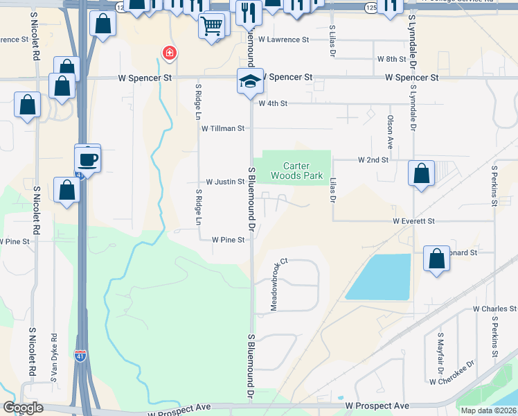 map of restaurants, bars, coffee shops, grocery stores, and more near 3184 Justin Court in Appleton