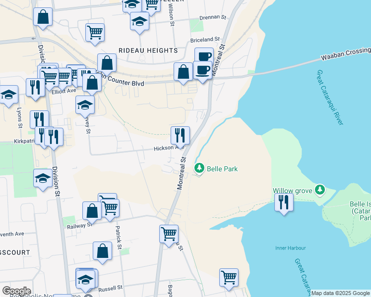 map of restaurants, bars, coffee shops, grocery stores, and more near in Kingston