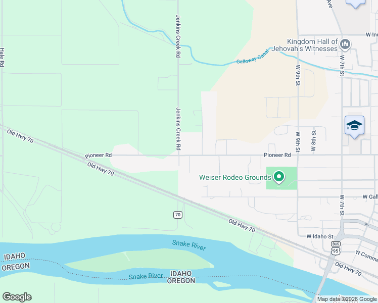 map of restaurants, bars, coffee shops, grocery stores, and more near 1340 Pioneer Road in Weiser