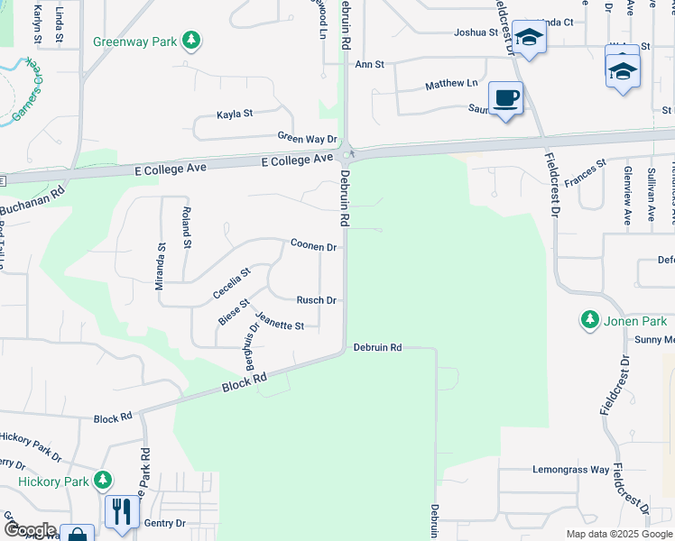 map of restaurants, bars, coffee shops, grocery stores, and more near 605 Debruin Road in Combined Locks