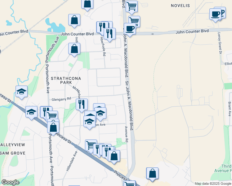 map of restaurants, bars, coffee shops, grocery stores, and more near in Kingston